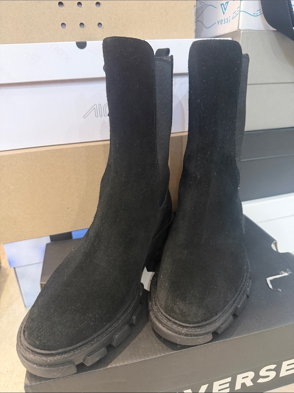 Michael Kors Black Suede Chelsea Lug Ankle Boots